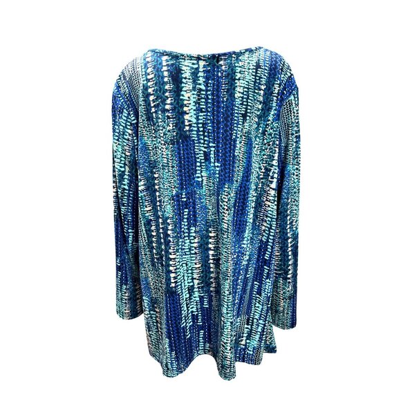 Bon Worth XL Blue Teal Abstract Print Keyhole Tunic Top Lightweight Stretchy Lay - Picture 4 of 8